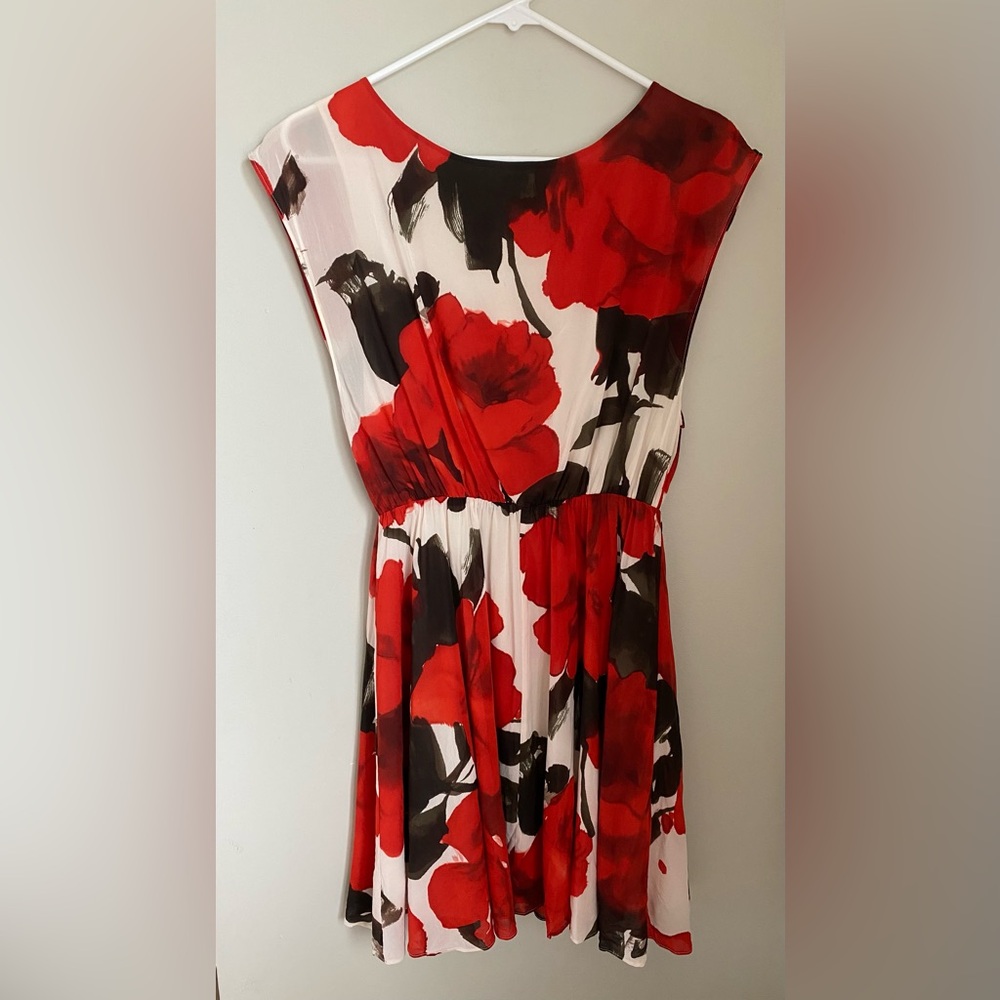 Alice + Olivia Saffron Red Floral Silk Blend Mini Dress Size Small Wedding Chic - Picture 2 of 14
